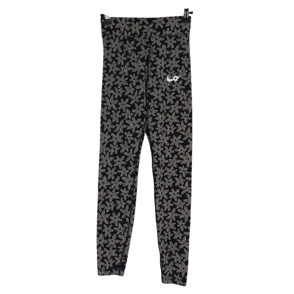 Nike Athletic Legging Black Daisy Floral High Rise Pull On Workout XS - Picture 1 of 7